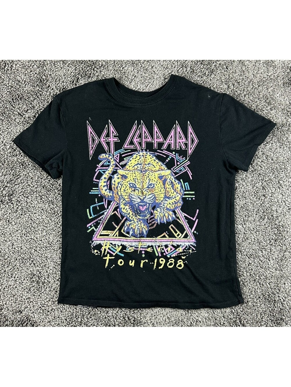 Def Leppard Hysteria Tour 1988 T-Shirt Womens L Black Leopard Graphic Band Tee